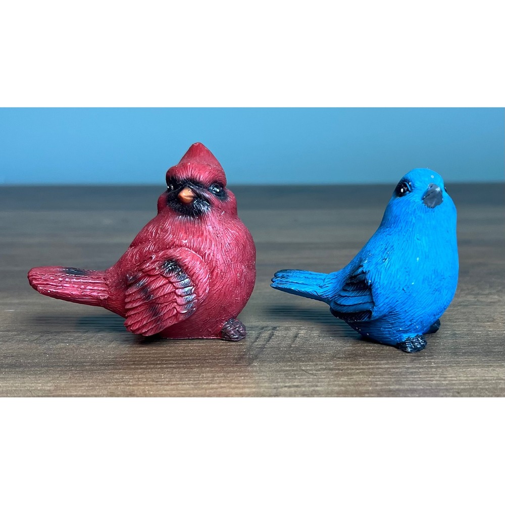Miniature Resin Bird Figurines Red Cardinal and Blue Bluebird Set of 2 Decor